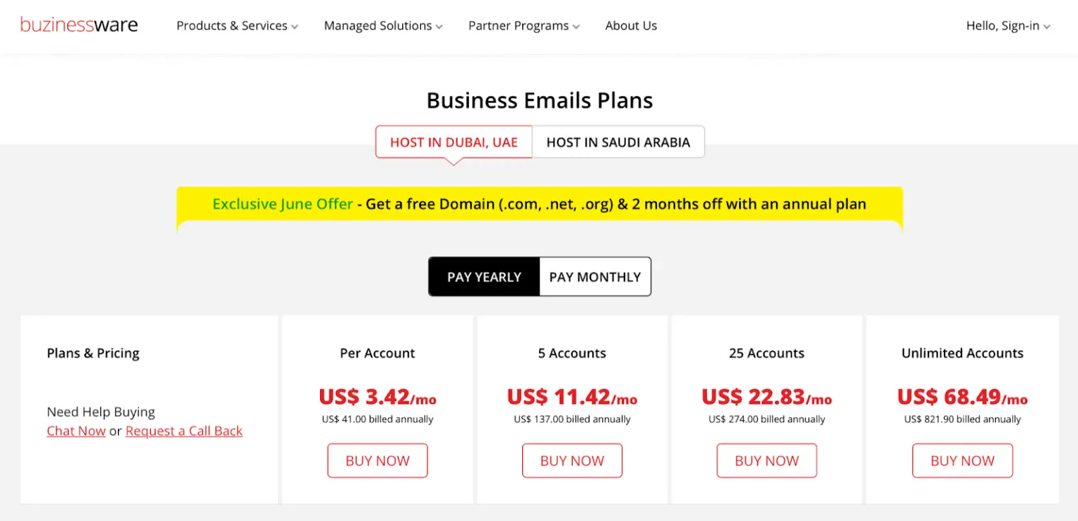 Business Email Plans