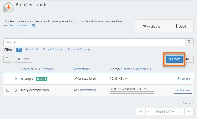 Create email account